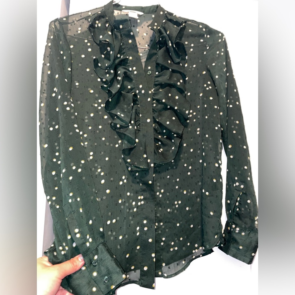H&M sheer top olive green size 4 worn 3x